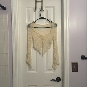Beige long sleeve, see through mesh top
